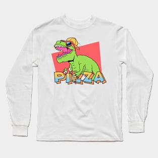 Dinosaur Eating Pizza Long Sleeve T-Shirt